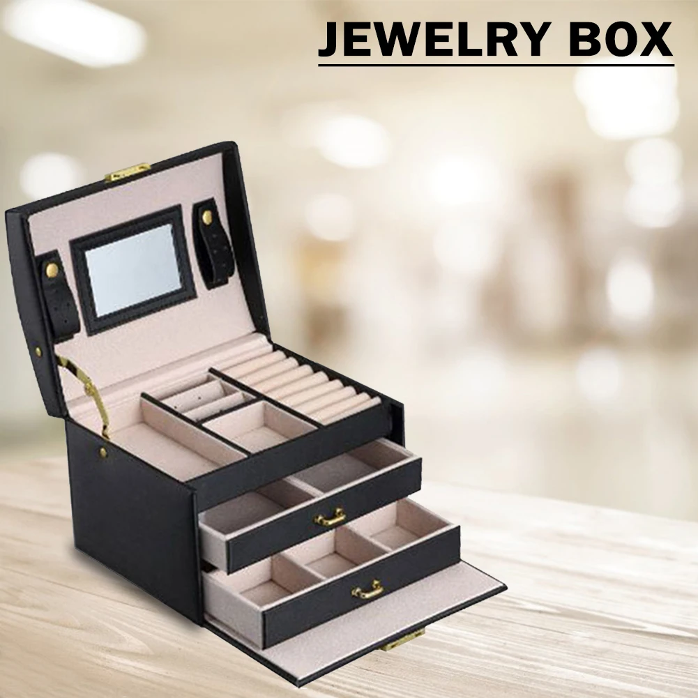 

PU Leather Jewelry Storage Organizer Earrings Container 3-Layer Drawer Box Jewelry Storage Box Large Space Storage Organizer Gif