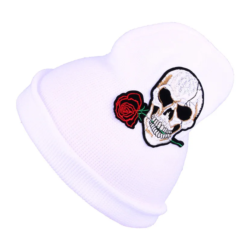 Новое модное платье с цветочным принтом с вышивкой вязаные skullies для мужчин и женщин, с героями мультфильмов, повседневная одежда, шапка зимняя теплая обувь для детей; мягкая хлопковая кепка головные уборы skullies - Цвет: white