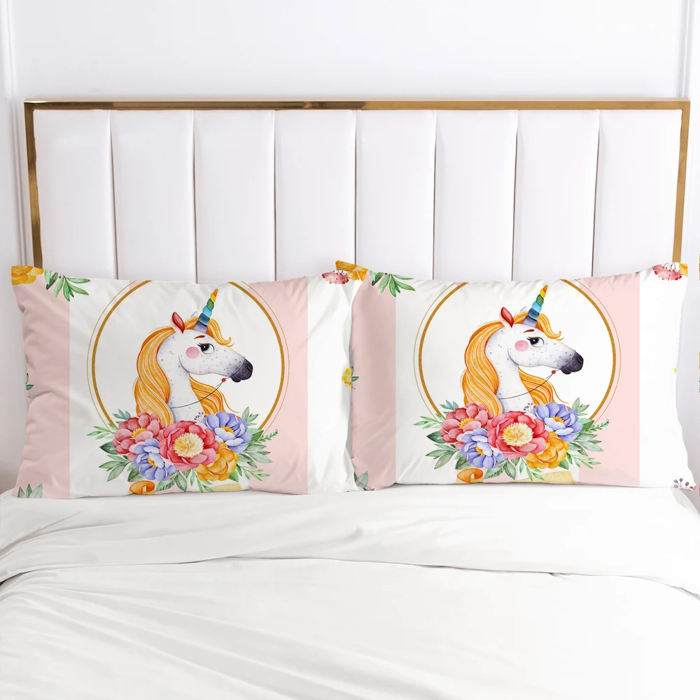 

3D Unicorn 2PCS Pillow Cases Cartoon Decoration Throw Pillow Cover Bedding PillowCase For Baby Kids Child Girls Boys 60x70 50x80