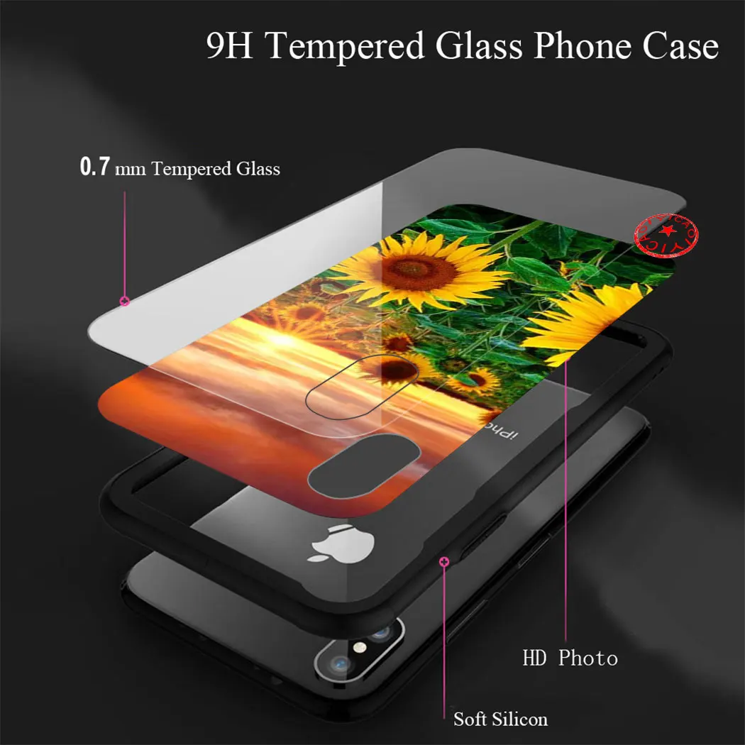 Yellow flower Small daisy sunflower Tempered Glass Case for iphone 5 5S SE 6 6S 7 8 Plus 11 Pro X XR XS Max Cover |