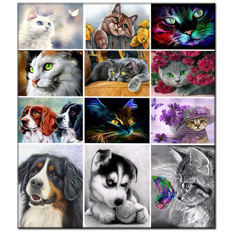 DIY Алмазная мозаика 5D кошка собака картина вышивка крестиком Роза полная круглая