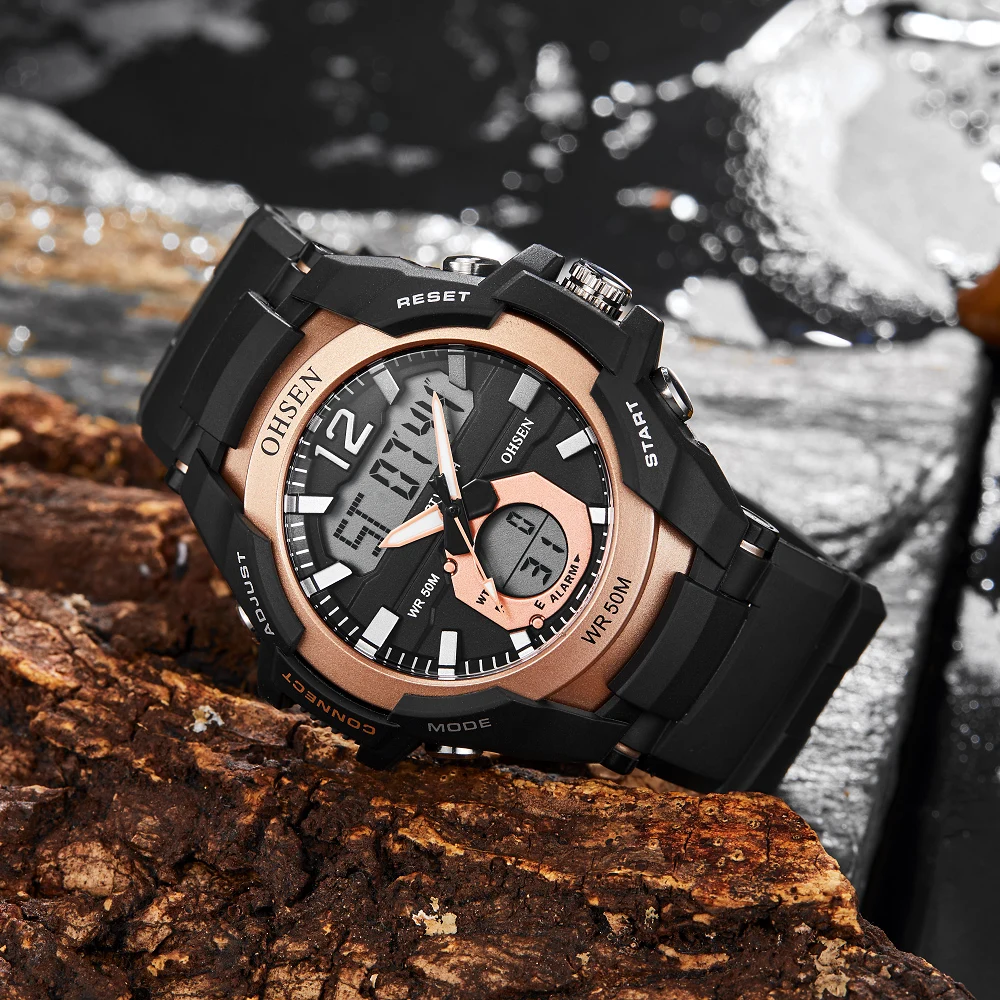 Цифровые электронные мужские спортивные наручные часы Модные Военные золотые