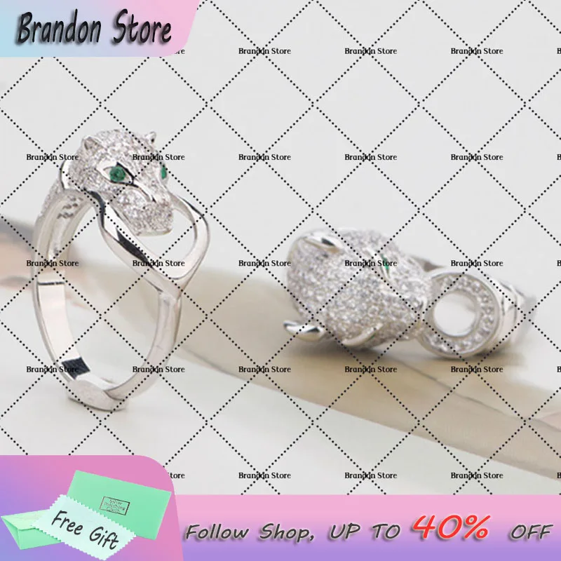 

Original 1:1 Ctr Titanium Steel Ring High Quality Zircon Green Eye Leopard Men's And Women's Ring Halloween Party Luxury Jewelry