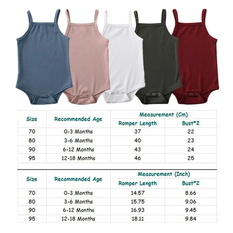 

0-18M Newborn Baby Boy Girl Suspenders Rompers Infant Baby Boy Girl Summer Sleeveless Cotton Playsuit Jumpsuit Clothes 5 Colors