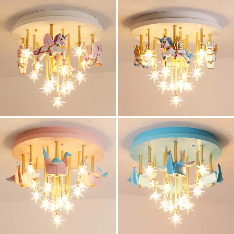 

Stars Warm Pegasus Paper Crane Public Room Nordic Simple Bedroom Lights Popular Creative LED Children's Room Ceiling Mount Lamp