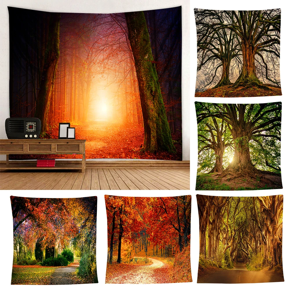 Красивый большой настенный гобелен с принтом природного леса недорогой богемный