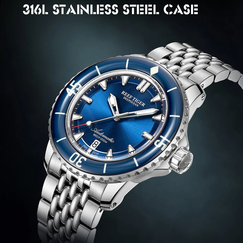 Мужские Роскошные автоматические механические наручные часы Reef Tiger 200 м
