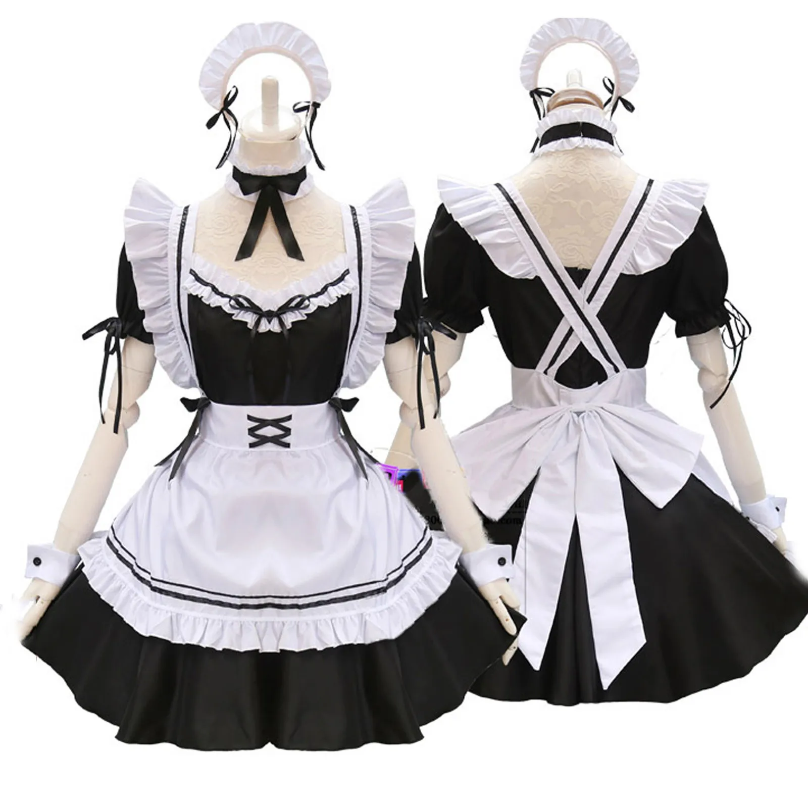 

Anime Kawaii Black Lolita Dress Sexy Maid Apron Cosplay Costume Girls Women Party Role Play Dress Up Cafe Waitress Outfit