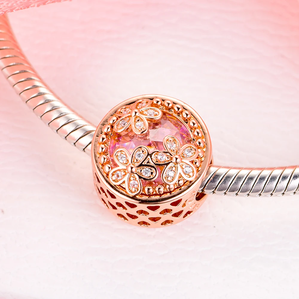 

Top Selling 925 Sterling Silver Sparkling Pink Daisy Flower Charm Beads fit Original Pandora Charms Bracelet Jewelry Gift
