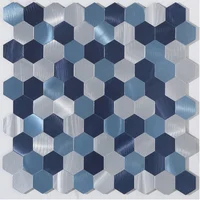 11 PCS Hexagon Silver Blue Self Adhesive Metal Mosaic SMJ001 Stainless Steel Wall Tile Backsplash