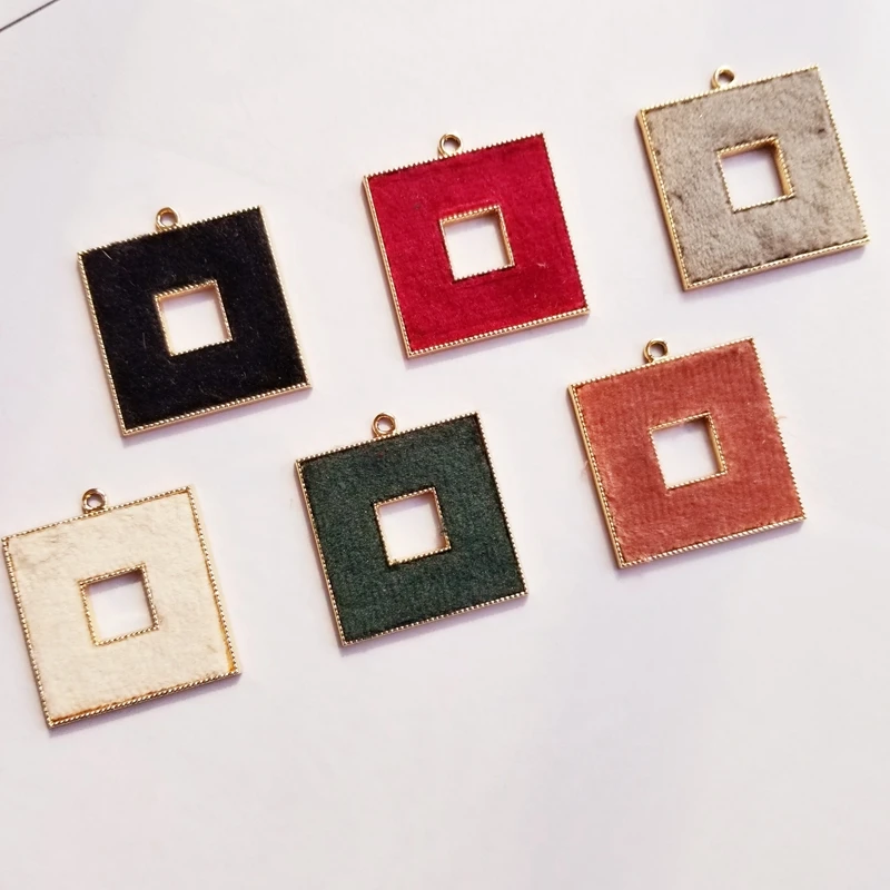 Япония и Южная Корея Новая флокированная ткань выдолбленные квадратные серьги DIY