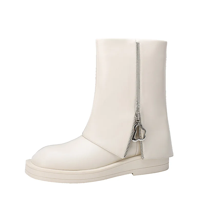 

Fashion Side Zipper Women Mid-Calf Boots Concise Genuine Leather Low Heels Casual Shoes Woman Autumn Winter New Arrival 179