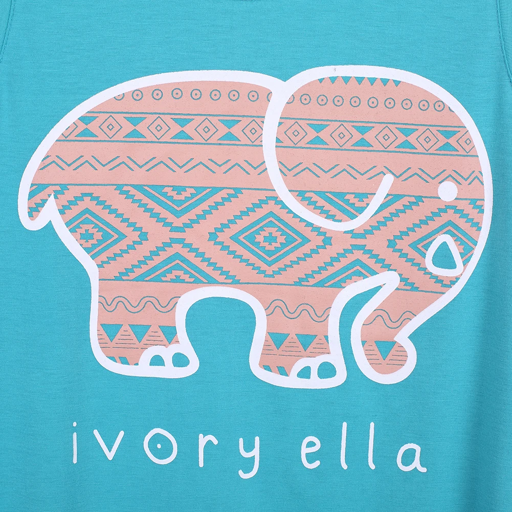 Women Top Shirt Elephant Letters Pattern Sleeveless Round Neck Tank Loose Pullover Wild Fashion Summer Clothes