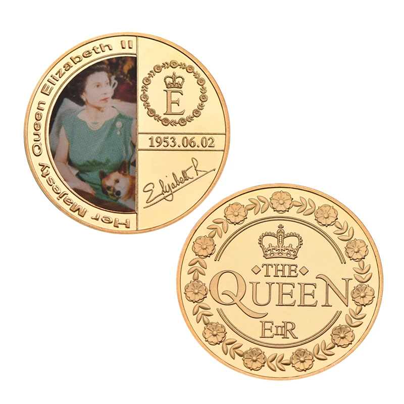 coin 1 WR queen Elizabeth II Золотая сувенирная монета с подарочной коробкой королевская семья памятные монеты коллекционные вещи медаль дропшиппинг - Цвет: coin 1