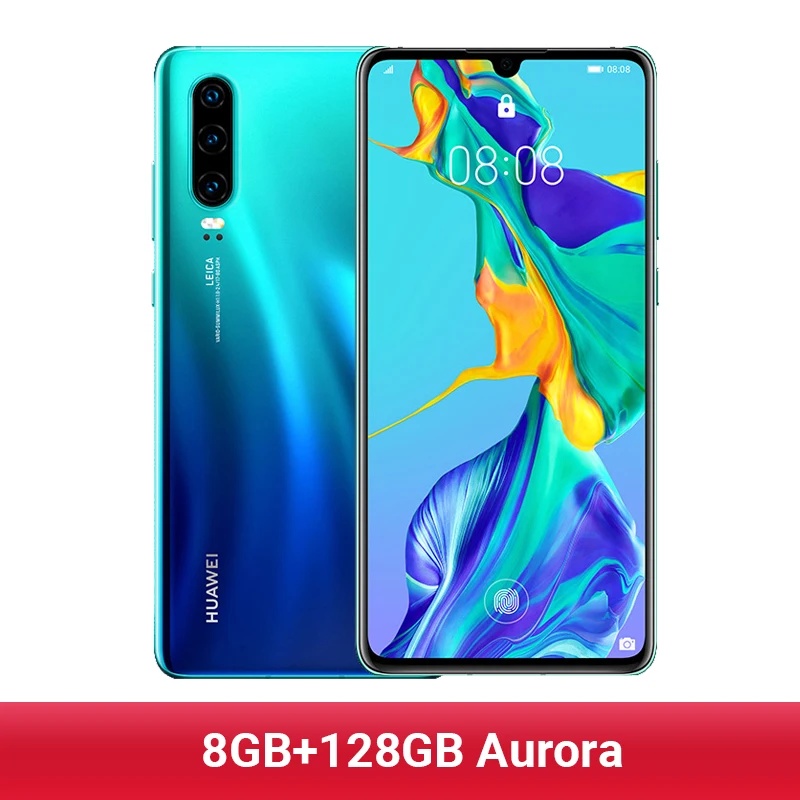 Aurora Huawei P30, 8 ГБ ОЗУ, 128 Гб ПЗУ, смартфон Kirin 980, четыре ядра, мобильный телефон, экран 6,1 дюйма, 40 МП, 3 камеры, Android 9, NFC, супер зарядка - Цвет: Aurora
