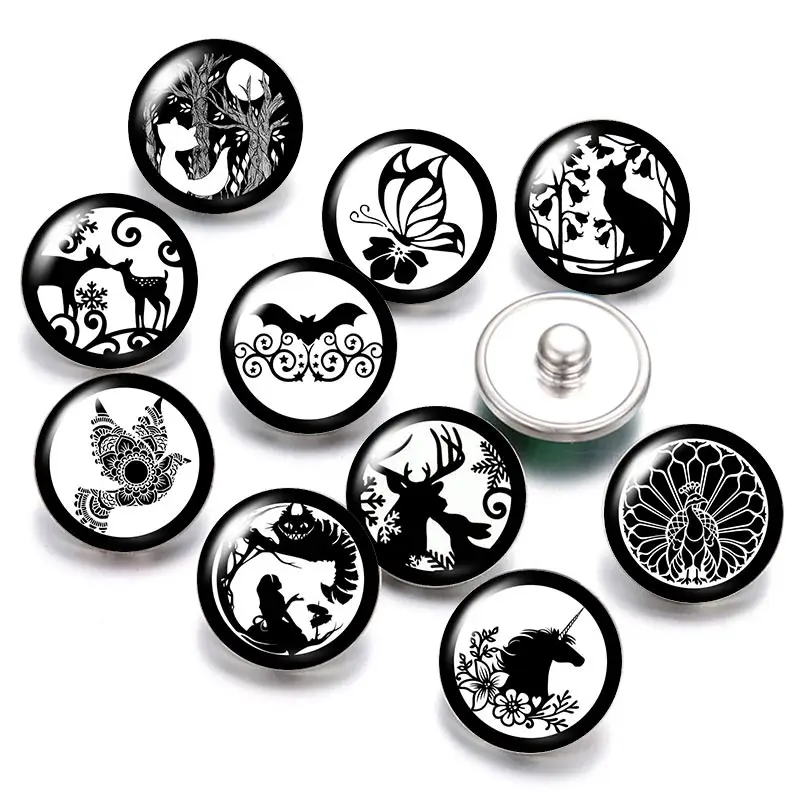 Кнопки DB1011 восемь черных животных 18 мм 10 шт. разнообразные круглые стеклянные