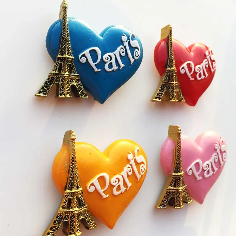 France Paris Eiffel Tower Creative Heart Shaped Resin Painted Tourism Memorial Crafts Magnet Fridge | Дом и сад