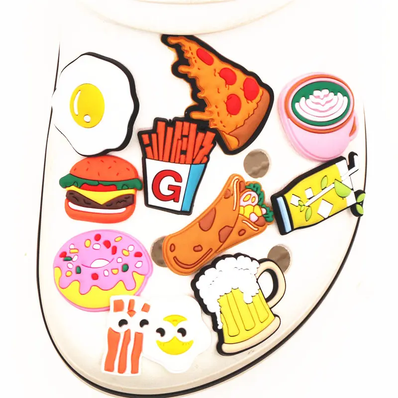 Novelty Food style Shoe Charms Accessories New Cute Beer/Pizza/Fries Shoe Buckle Decoration for croc jibz Kids Party X-mas Gifts