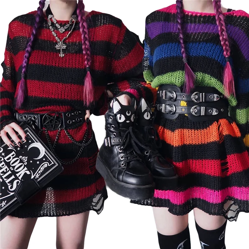 

Women and Men Hollow Out Knitted Shirt Long Sleeve Round Neck Striped Cutout Knitting Casual Party Fall Spring Pullovers Tops