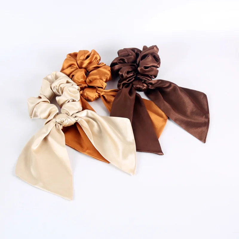 

New arrival Fashion women satin silk DIY bow Hair bands hair scrunchies girl's hair Tie scarf Ponytail Holder