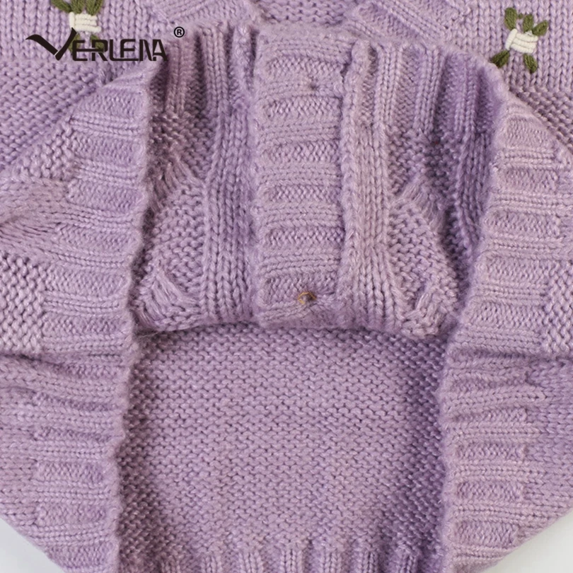 Verlena Cable трикотажные цветочные короткие фиолетовые кардиганы для женщин с длинным рукавом с v-образным вырезом и заниженным плечом винтажные уличные укороченные свитера