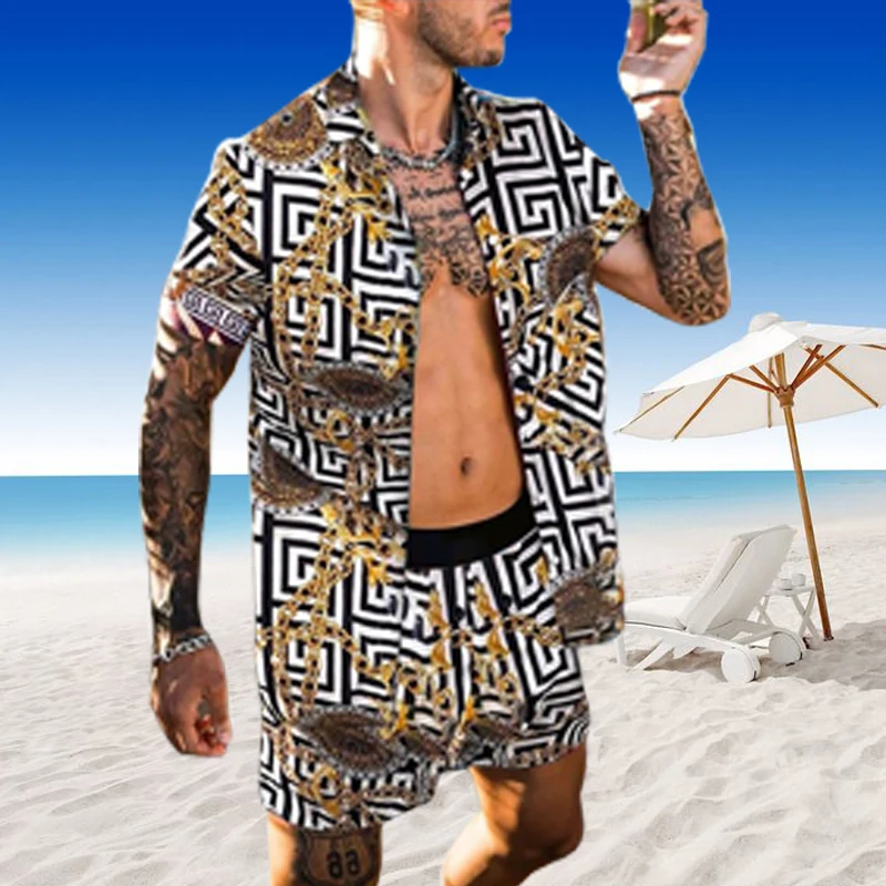 

Mens Hawaiian Printing Set 2021 New Short Sleeve Shirt Summer Casual Floral Shirt Beach Two Piece Fashion Breathable Men's Suit
