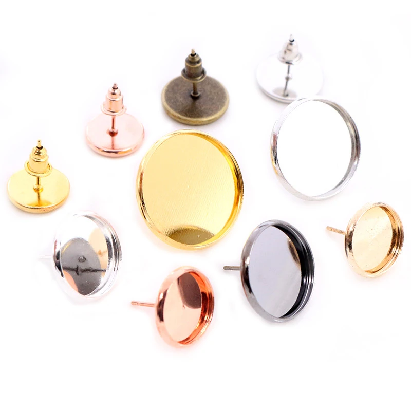 

6/8/10/12/14/16/18/20mm Classic Colors High Quality Stainless Iron Earring Studs(with Ear plug) Base,Fit 6-20mm Glass Cabochons