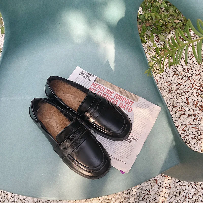 

2021 New Spring Loafers Women Shoes Woman Warm Plus Thick Low Heels Platform British Oxford Solid Soft Leather