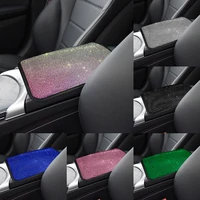 comfortable glitter armrest pillow pu leather rhinestone center console for car protective cushion auto interior accessories