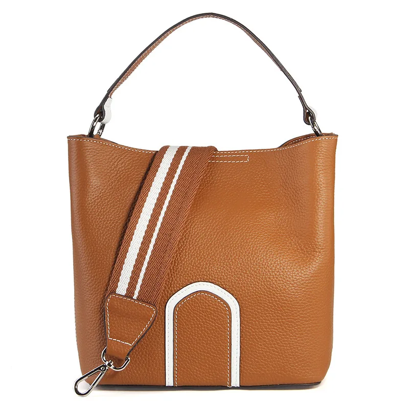 

Fashion Genuine Leather Bags For Ladies Casual Solid Large Capacity Bucket Bags For Women Simple Vintage Messenger Bags New