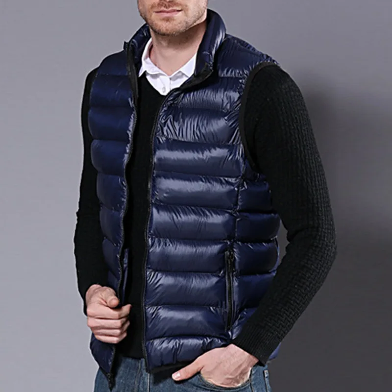 Мужской осенне-зимний сверхлегкий пуховик без рукавов жилет мужское однотонное