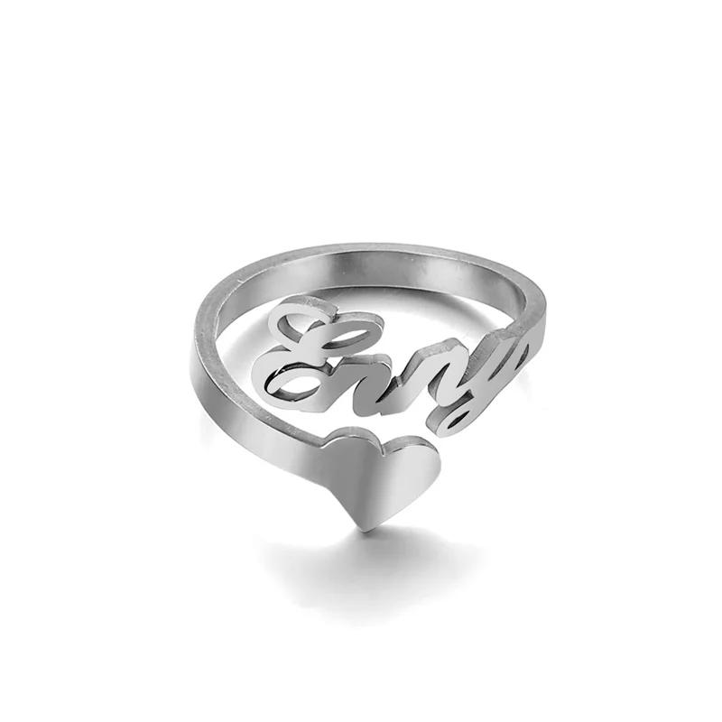 Пользовательское кольцо регулируемое персонализированное именное с сердцем на