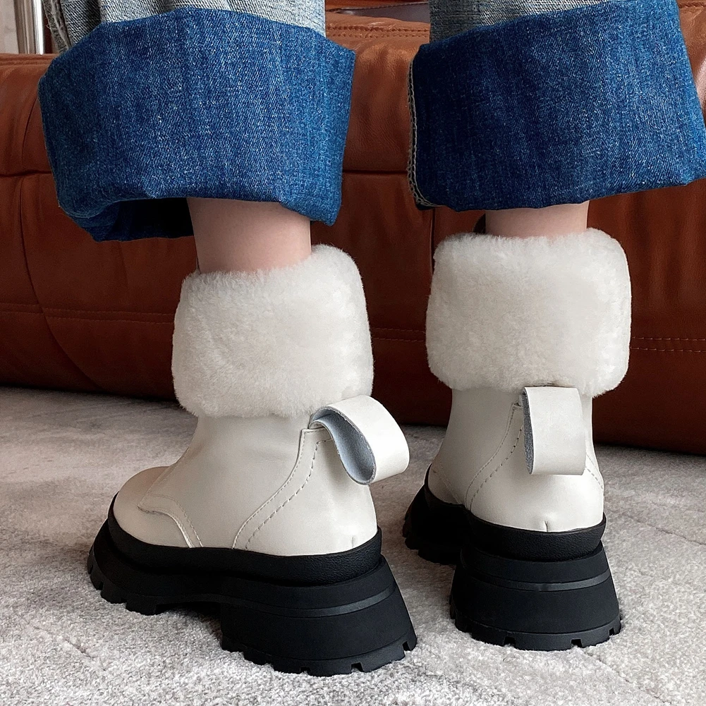 

JOUIR TALONS Top Quality Big Size 40 Genuine Leather Zip Short Plush Round Toe Ankle Boots Platform Autumn Winter shoes