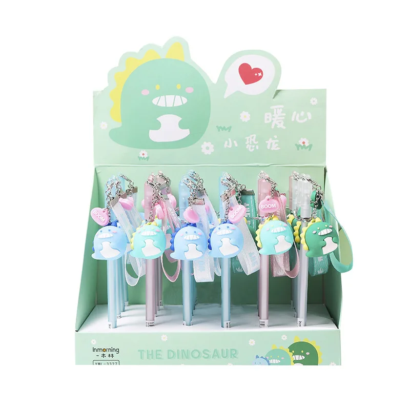 

24 pcs/lot Cartoon Dinosaur Pendant Gel Pen Cute 0.5 mm black Ink signature Pen Promotional Gift Stationery School Supplies