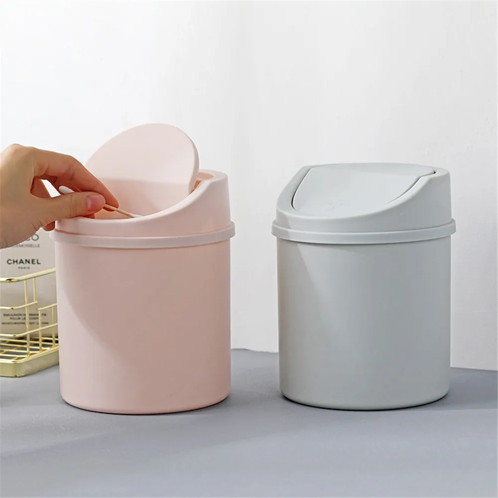 

1 Pcs Simple Plastic Desktop Trash Can Household Push-type Debris Bucket with Lid Mini Dressing Table Storage Bucket Organizer
