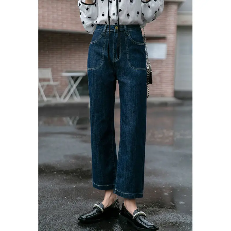 

Vintage High Waist Ankle Length Jeans For Women Streetwear Chic Wide Leg Denim Pants Ladies Casual Straight Loose Jeans