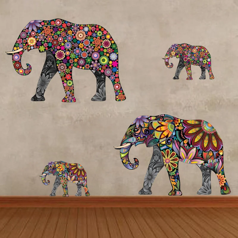

Colorful Elephant Flower Pattern Wall Sticker Retro Decal Home Decor Ethnic Unique Style Wallpaper Bedroom Removable 35*60cm
