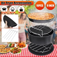 10x Air Fryer Accories 9 Inch Fit for Airfryer 5.2-6.8QT Baking Basket Pizza Plate Grill Pot Kitchen Cooking  for Party