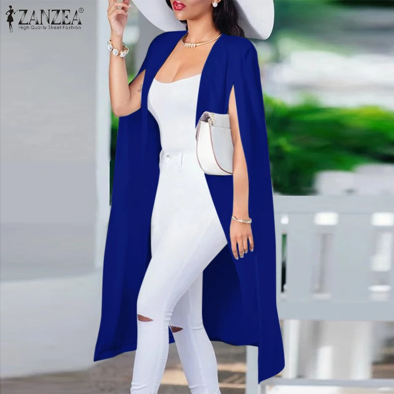 

Women White Patchwork Cloak Coat Fashion Open Front Long Jackets 2021 Autumn Female Party Ponchos ZANZEA Office Lady Solid Capes