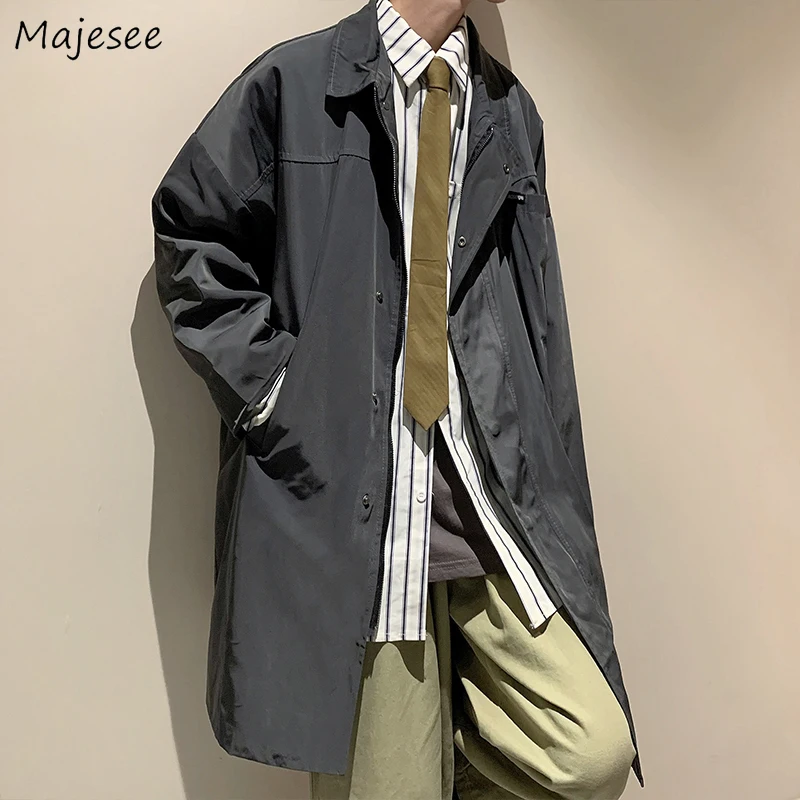 

Men Trench Plus Size S-3XL Cool Students Safari Style Casual Harajuku Oversized Bf Windbreaker Solid Zipper Japanese Chic Ins
