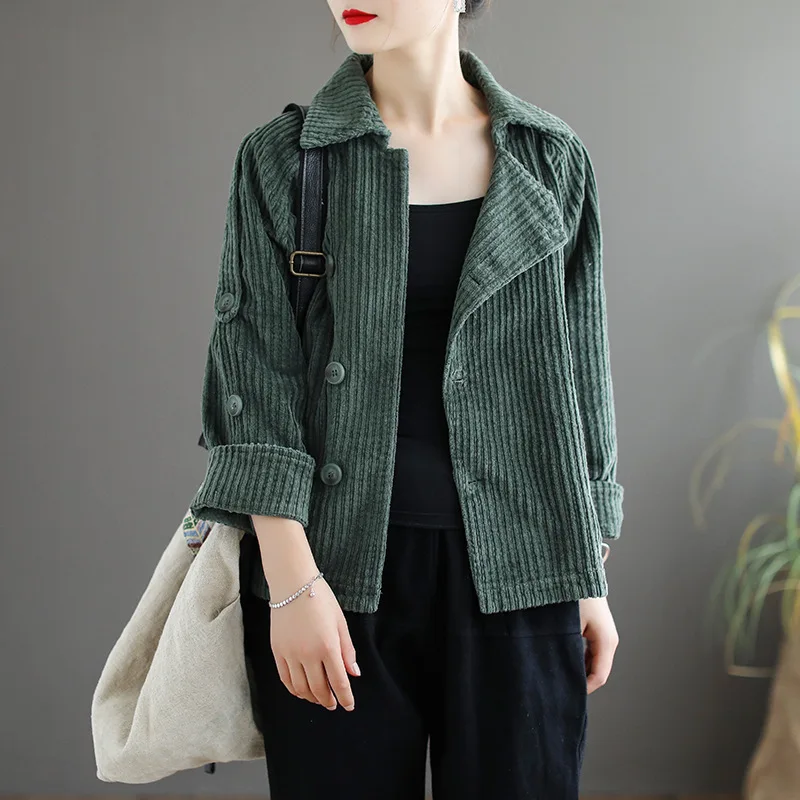 Corduroy Autumn New Retro Long Sleeve Coat Short Coat Single-breasted Casual Coat for woman jean jacket denim jacket A0B2Z40