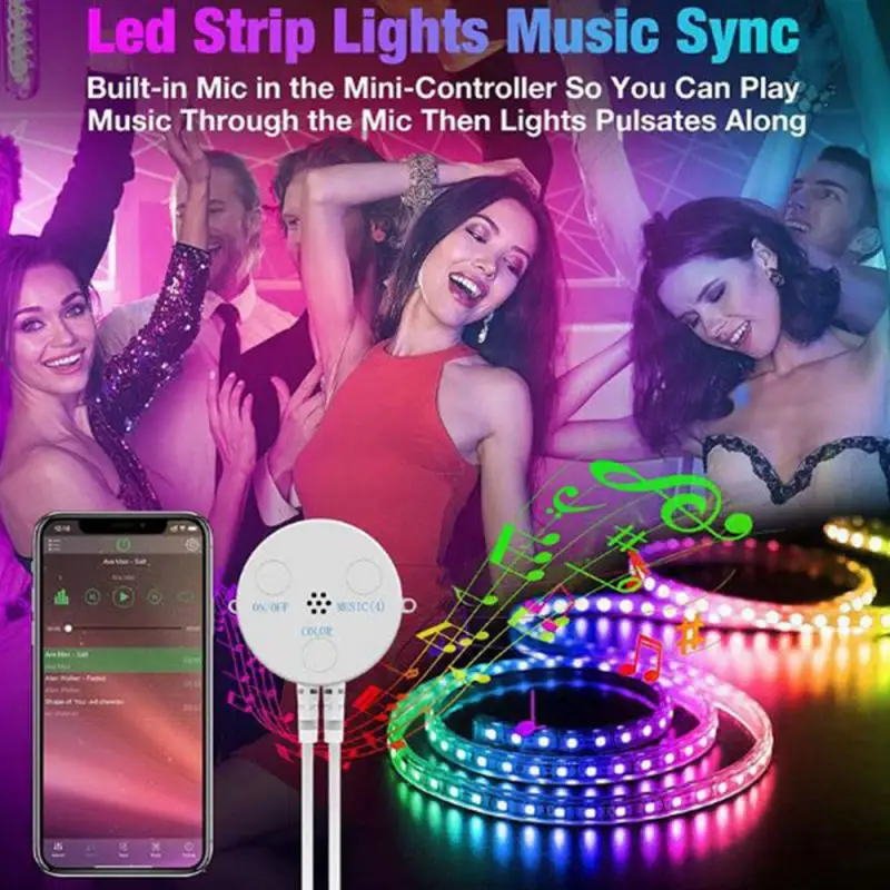

5050 RGB 5/10/15/20M LED Light Bar Bluetoo Control Smart APP Music Sound Control DIY Color Home Room TV Decor Timing Light Bar