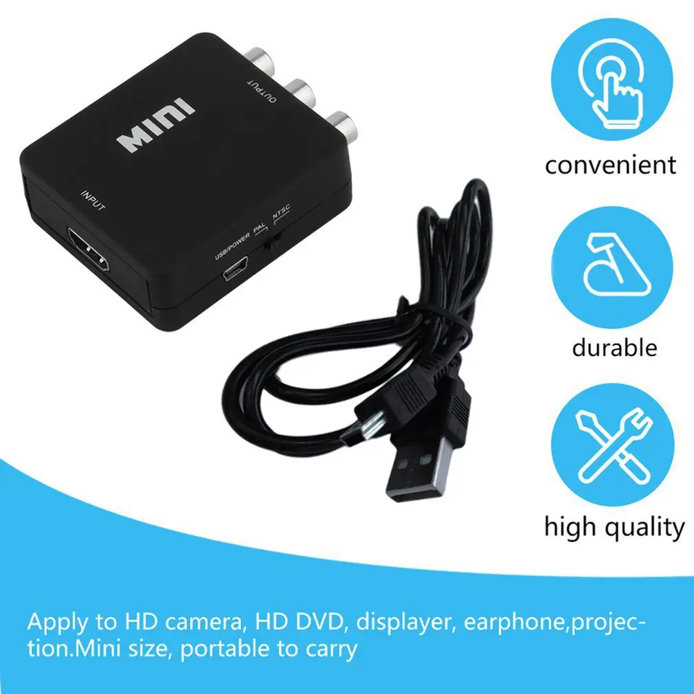 

Черный мини-конвертер 1080P HDMI-совместимый с RCA Аудио Видео AV CVBS адаптер преобразователь для HDTV HDMI2AV видео преобразователь адаптер Коробка