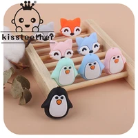 kissteether 5pcs cartoon beads car penguinice cream fox silicone teething accessories dummy holder decorate mini rodent teether