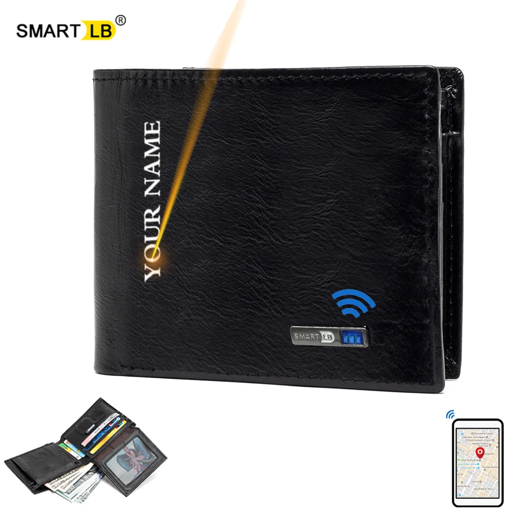 Smart anti-lost Wallet GPS Record Wallet For Men Genuine Leather Wallets Bluetooth Short Credit Card Holders Coin Purse
