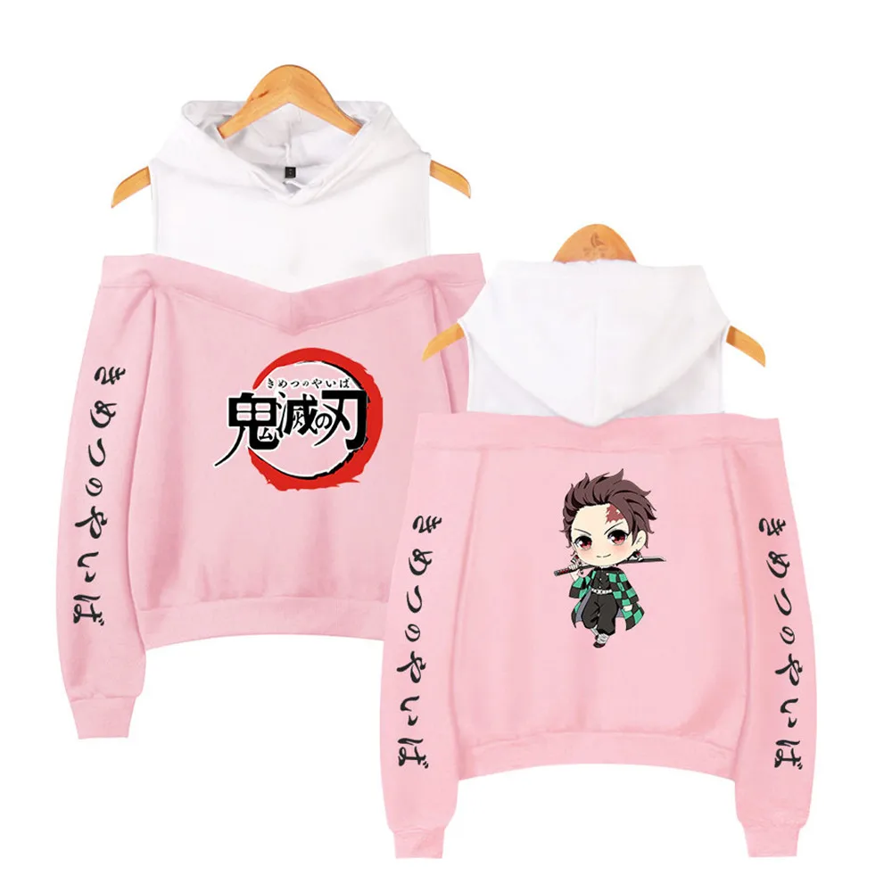 

2021 new design demon killer Harajuku off-shoulder hoode ladies sexy comfortable hoodie tops autumn comfortable hip-hop pullover