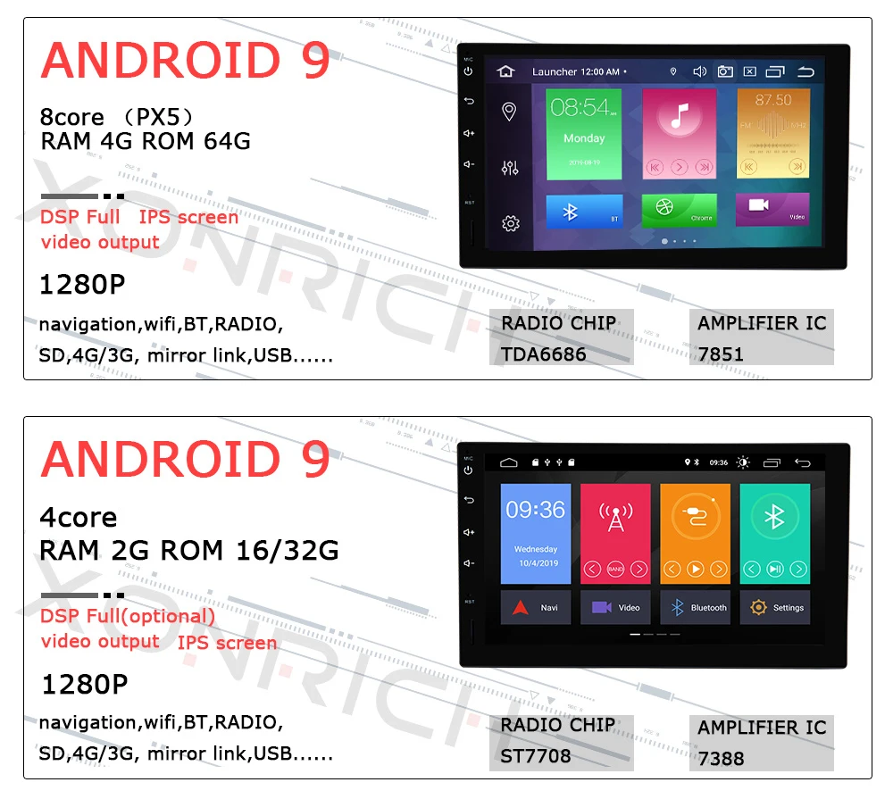 Ips DSP 4G ram 64G Qcta Core 2 Din Android 9,0 Автомагнитола универсальная мультимедийная без dvd-плеера gps Навигация стерео аудио головное устройство