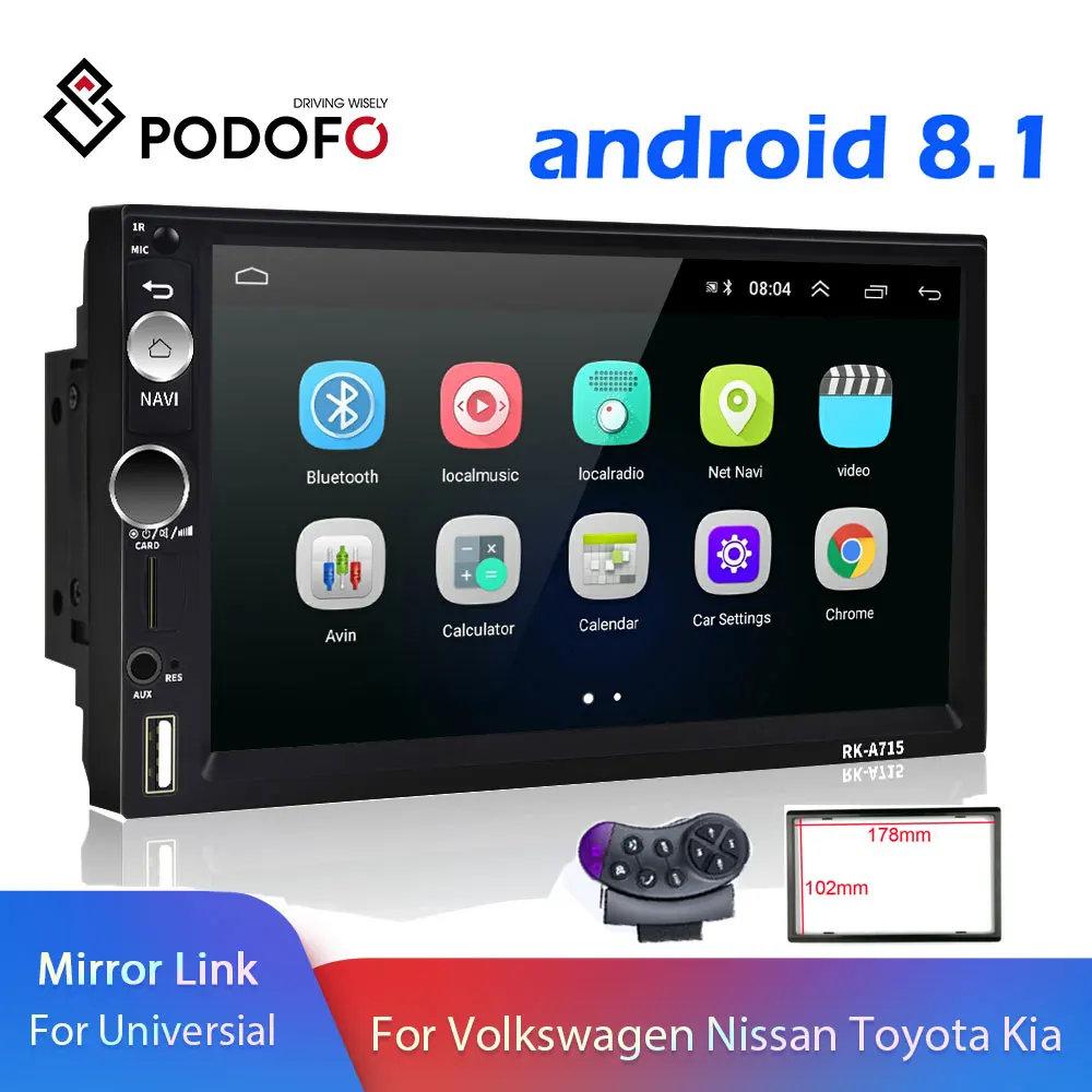 Podofo 2 din Android 8,1 Универсальный " 2din автомобильный Радио gps мультимедийный плеер MP5 Авторадио для Nissan TOYOTA Kia Honda VW hyundai
