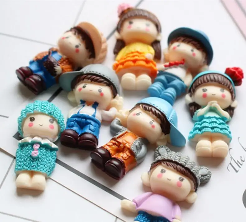 

Kawaii Flat back Resin Cartoon dolls Mini Dollhouse/ Action Figures Figurine Making Accessory Phone Case Decor,diy Scrapbooking