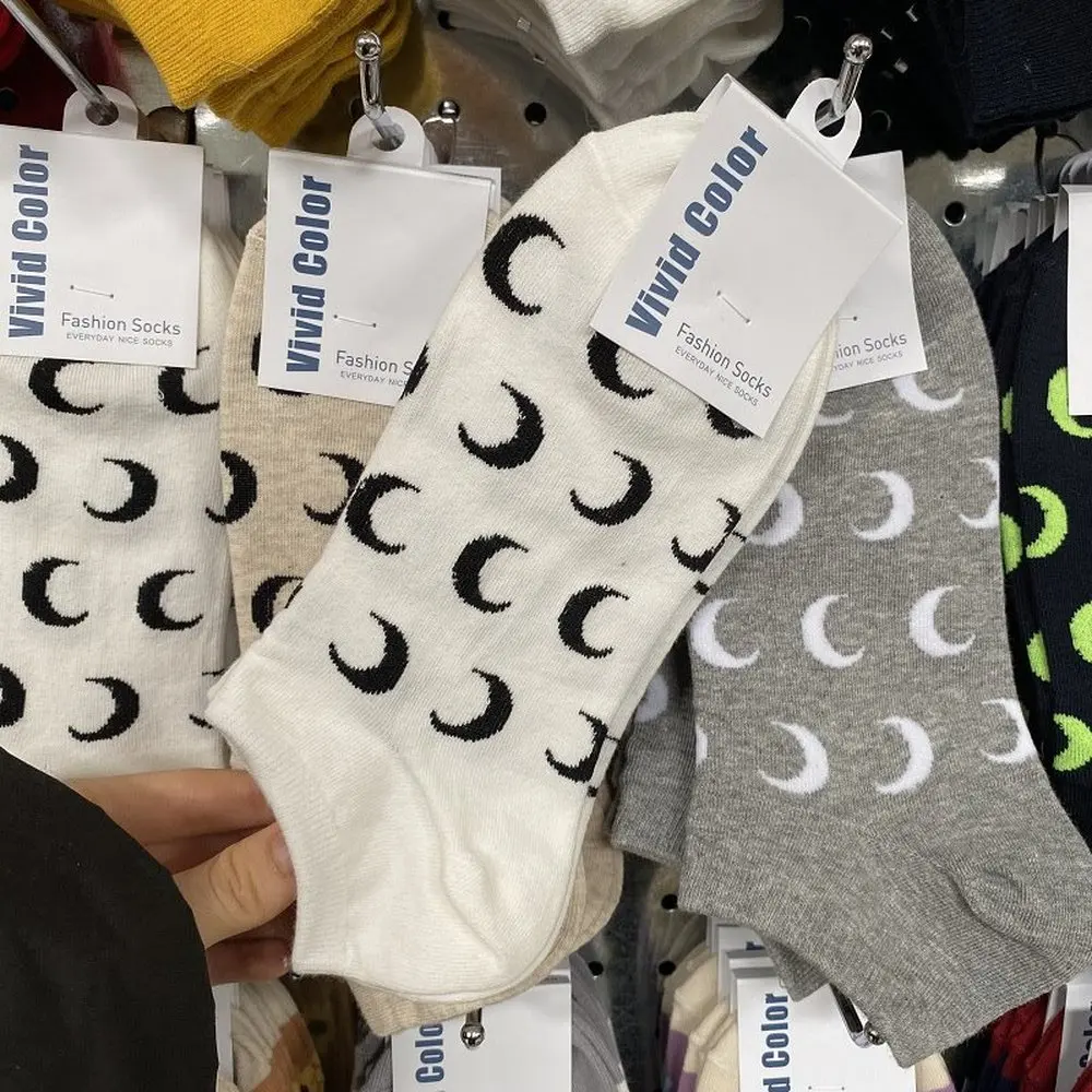 Socks Slippers Crescent Pattern Short Women Cotton Thin Kawaii Summer Funny Ankle Low Hosiery Streetwear | Женская одежда